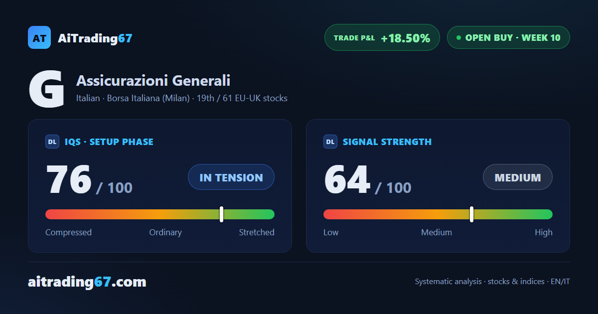 Generali, 10 weeks up: model coverage closes and residual capital runs free