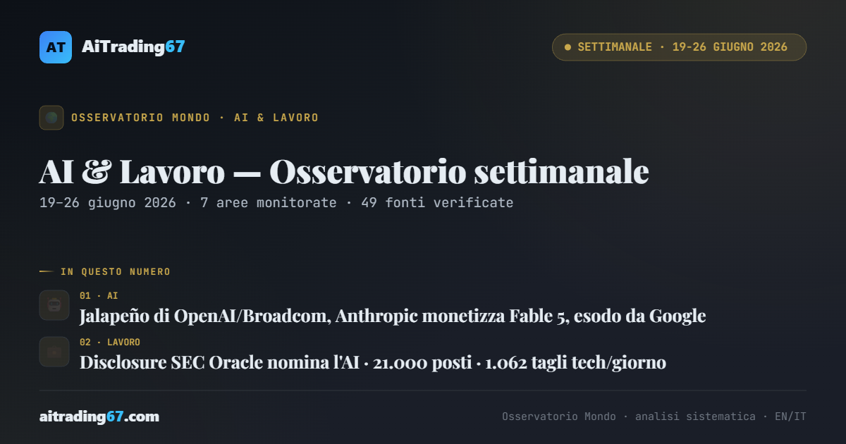 AI & Lavoro — Osservatorio settimanale · 19–26 giugno 2026