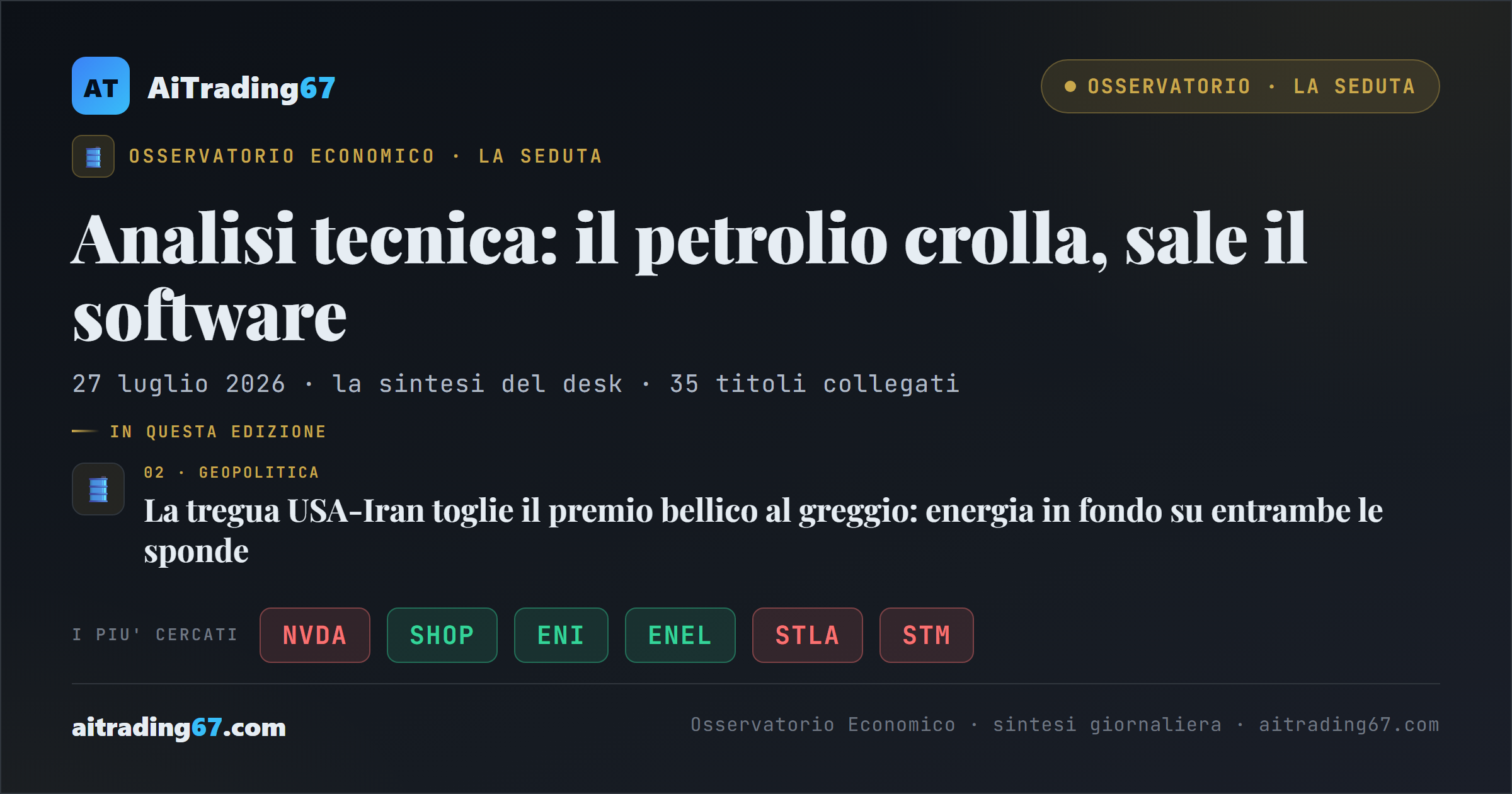 Analisi tecnica: il petrolio crolla, sale il software