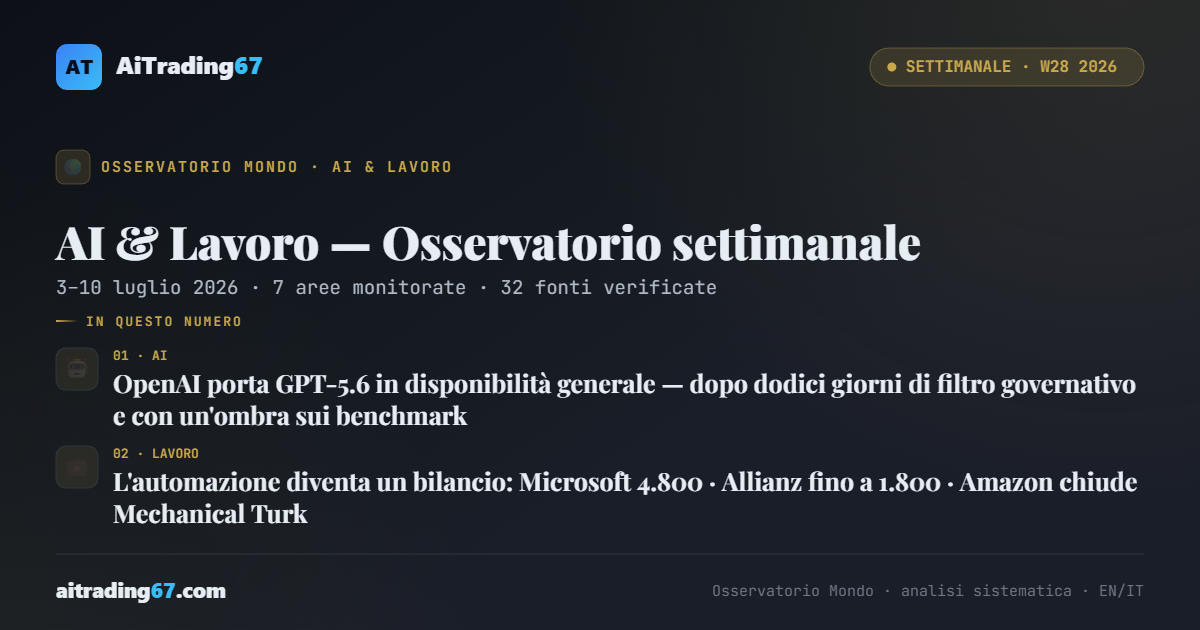 AI & Lavoro — Osservatorio settimanale · 3–10 luglio 2026