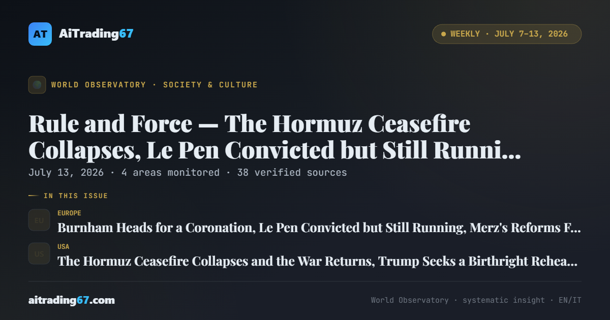 Rule and Force — The Hormuz Ceasefire Collapses, Le Pen Convicted but Still Running, Burnham Heads for a Coronation