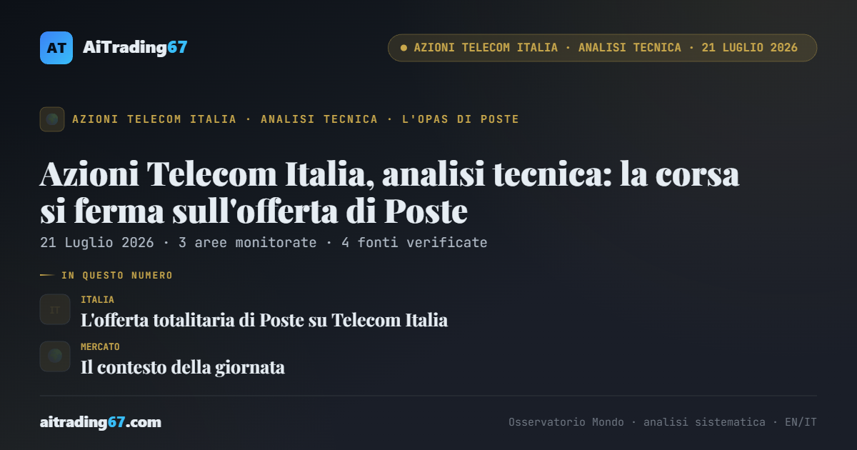 Azioni Telecom Italia, analisi tecnica: la corsa si ferma sull'offerta di Poste