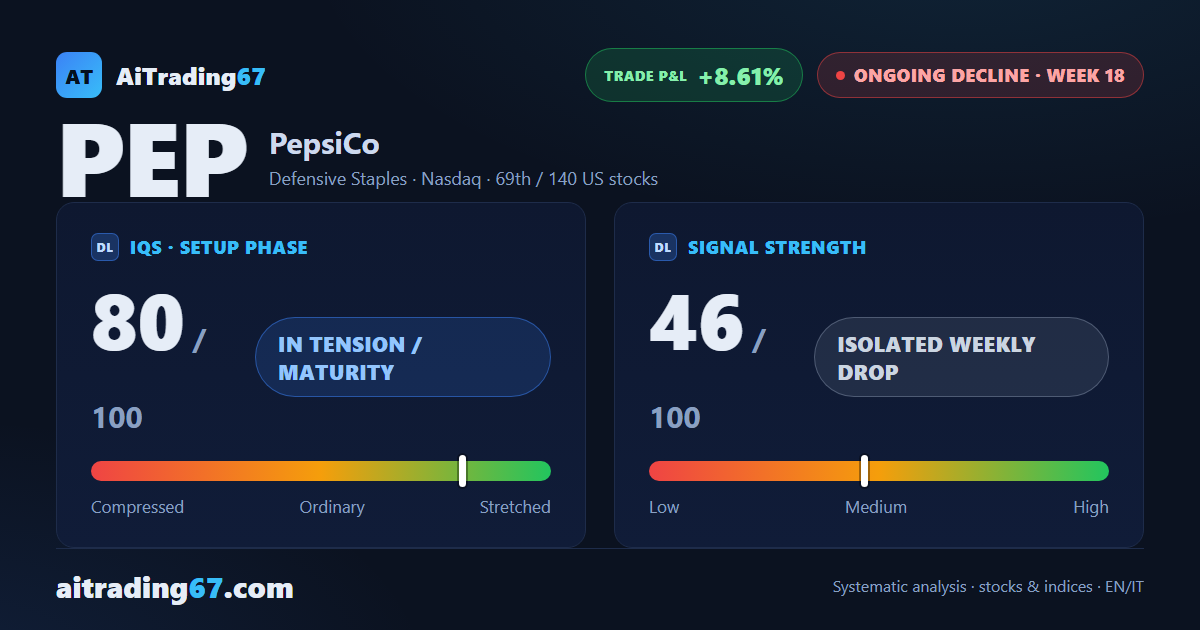 PepsiCo nearly flat (-0.2%): the decline slows, but the 135 double bottom holds