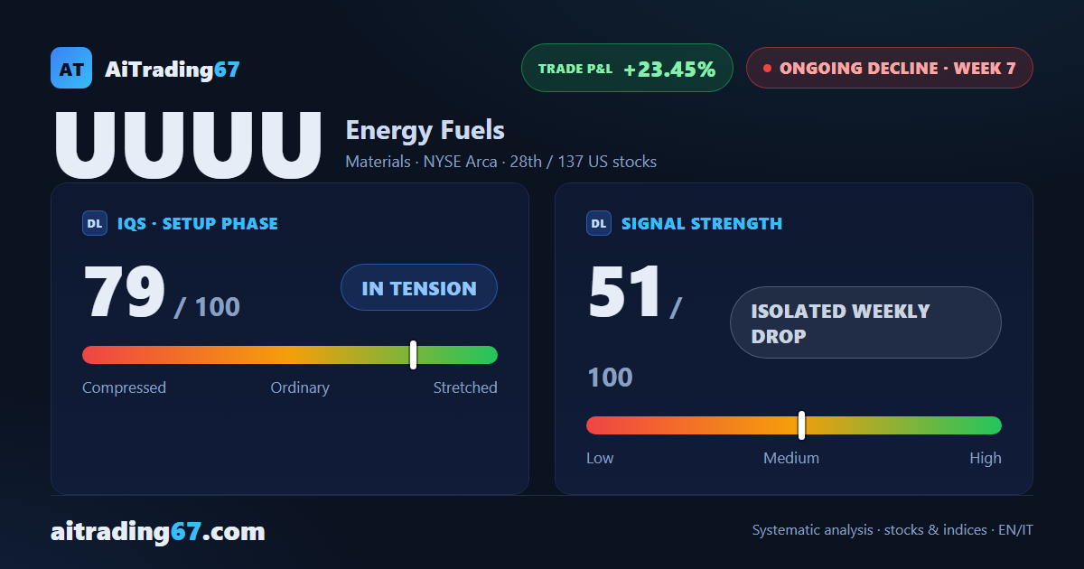 Energy Fuels: the sell signal holds, but the weekly drop stays isolated