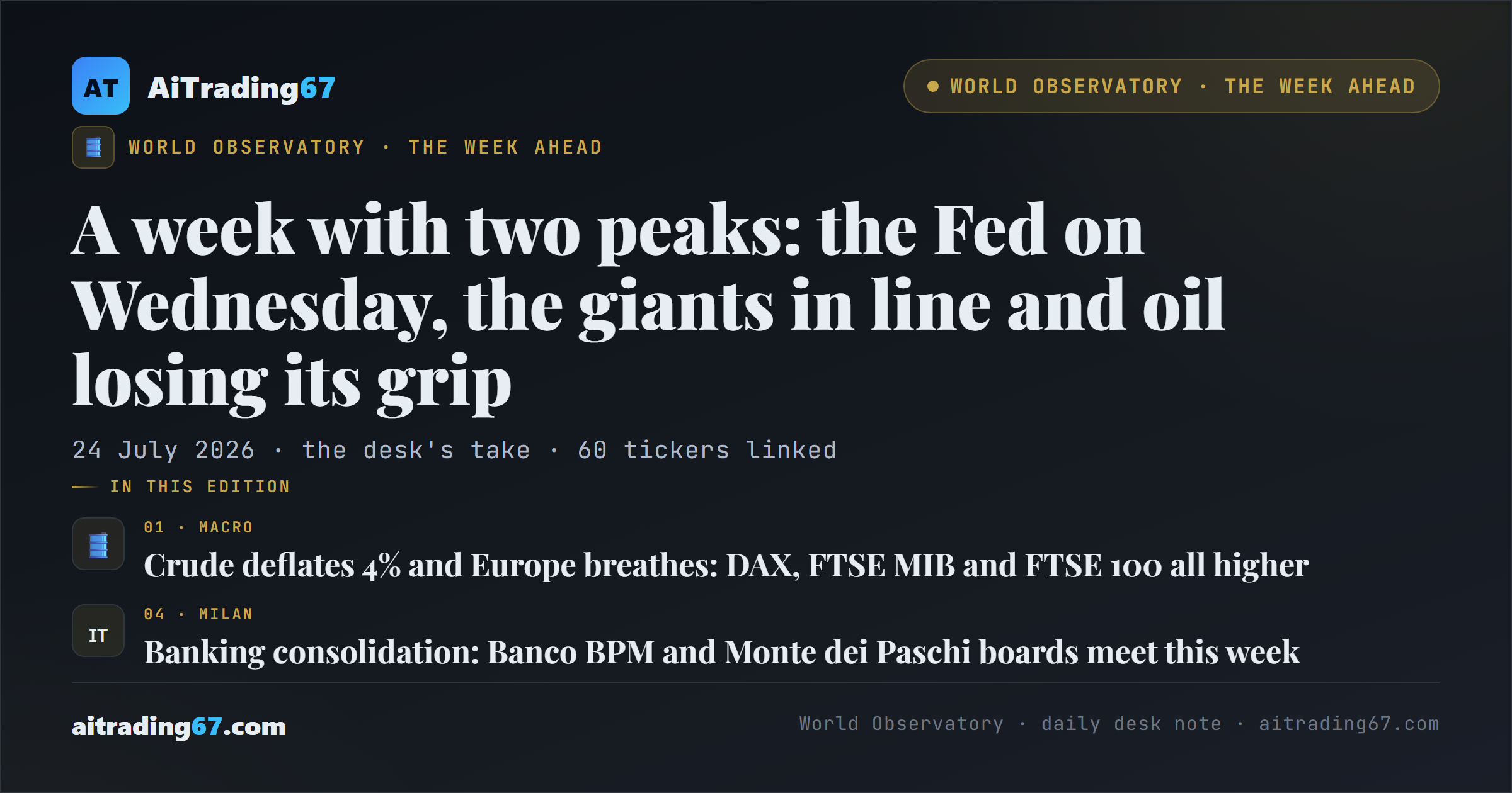 A week with two peaks: the Fed on Wednesday, the giants in line and oil losing its grip