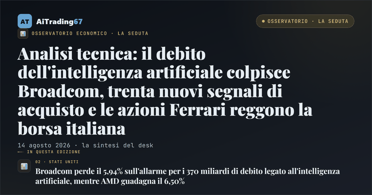 Analisi tecnica: il debito dell'intelligenza artificiale colpisce Broadcom, trenta nuovi segnali di acquisto e le azioni Ferrari reggono la borsa italiana
