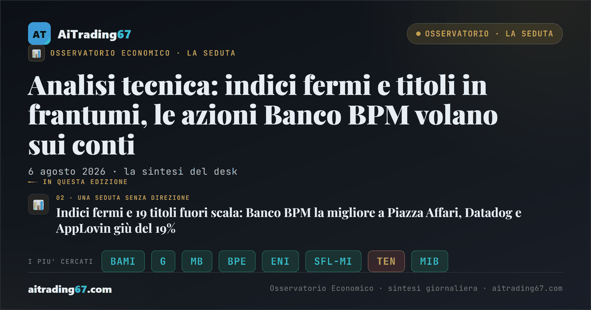 Analisi tecnica: indici fermi e titoli in frantumi, le azioni Banco BPM volano sui conti