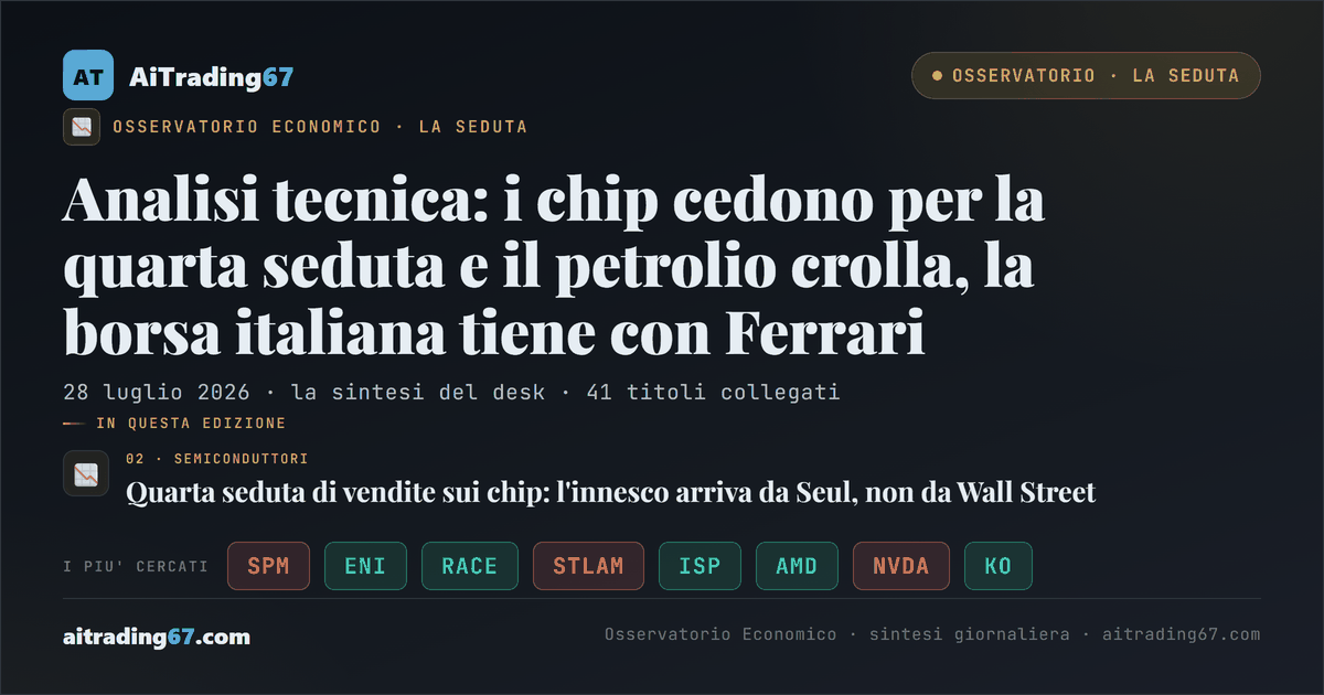 Analisi tecnica: i chip cedono per la quarta seduta e il petrolio crolla, la borsa italiana tiene con Ferrari