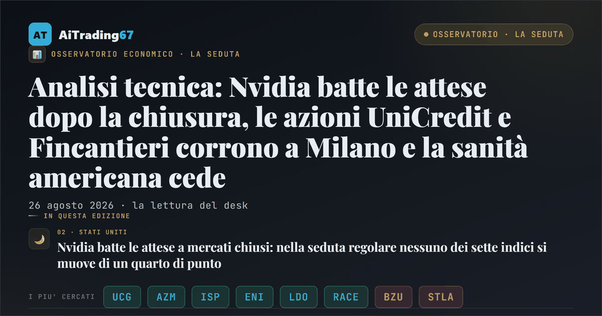 Analisi tecnica: Nvidia batte le attese dopo la chiusura, le azioni UniCredit e Fincantieri corrono a Milano e la sanità americana cede
