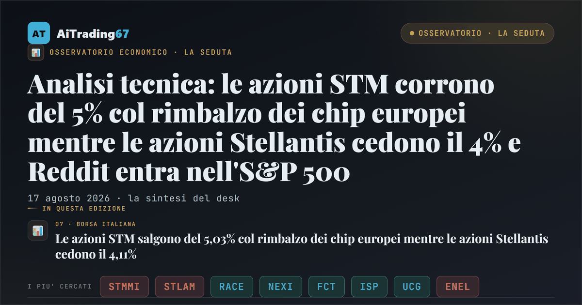 Analisi tecnica: le azioni STM corrono del 5% col rimbalzo dei chip europei mentre le azioni Stellantis cedono il 4% e Reddit entra nell'S&P 500