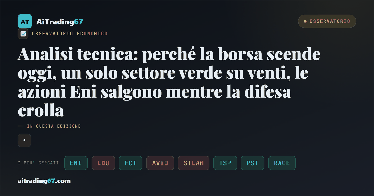 Analisi tecnica: perché la borsa scende oggi, un solo settore verde su venti, le azioni Eni salgono mentre la difesa crolla