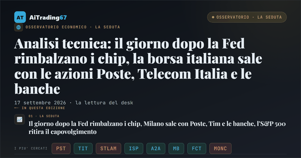 Analisi tecnica: il giorno dopo la Fed rimbalzano i chip, la borsa italiana sale con le azioni Poste, Telecom Italia e le banche