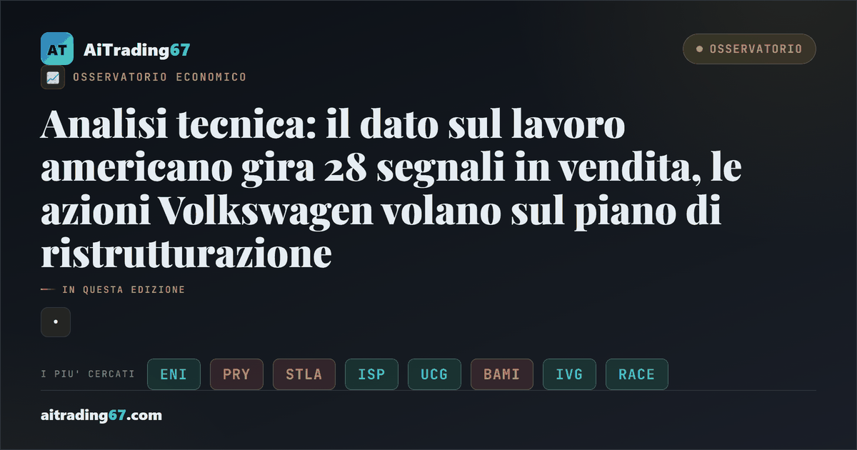 Analisi tecnica: il dato sul lavoro americano gira 28 segnali in vendita, le azioni Volkswagen volano sul piano di ristrutturazione