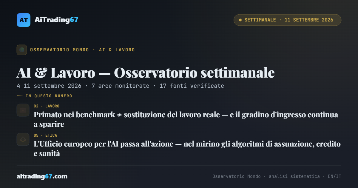 AI & Lavoro — Osservatorio settimanale · 4–11 settembre 2026