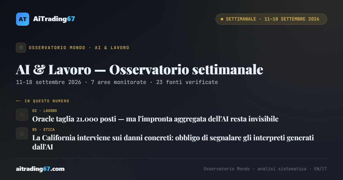 AI & Lavoro — Osservatorio settimanale · 11–18 settembre 2026