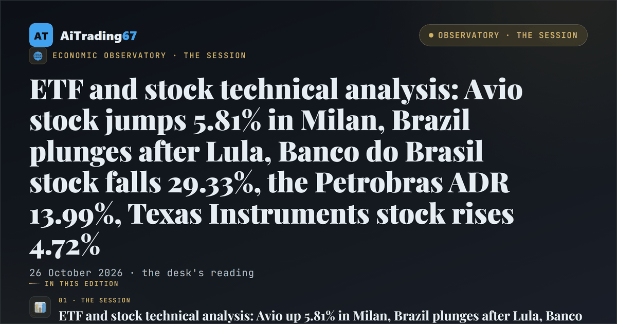 ETF and stock technical analysis: Avio stock jumps 5.81% in Milan, Brazil plunges after Lula, Banco do Brasil stock falls 29.33%, the Petrobras ADR 13.99%, Texas Instruments stock rises 4.72%
